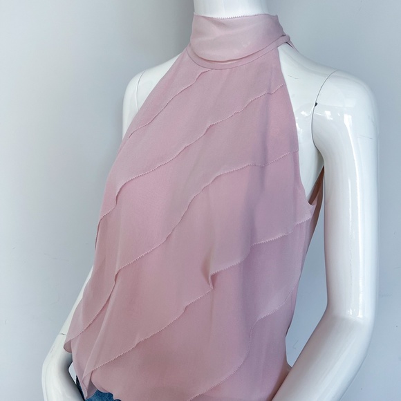 $540 | NWT | Luisa Spagnoli Silk Sleeveless Chiffon Mock Neck Top Blouse Bow Tie - Picture 7 of 16